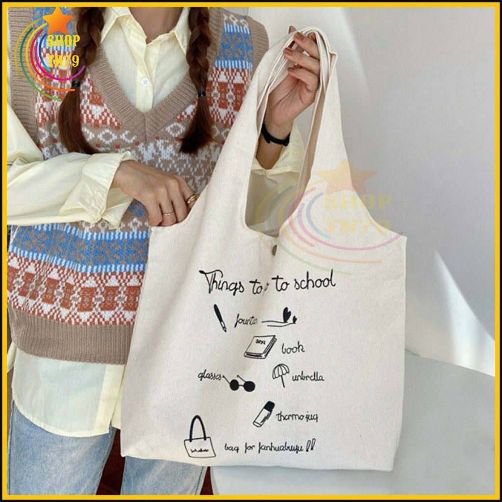 Túi đeo vai thời trang vải canvas mềm loại to đi hoc , đi chơi , đi làm đều rất đẹp - THING GO