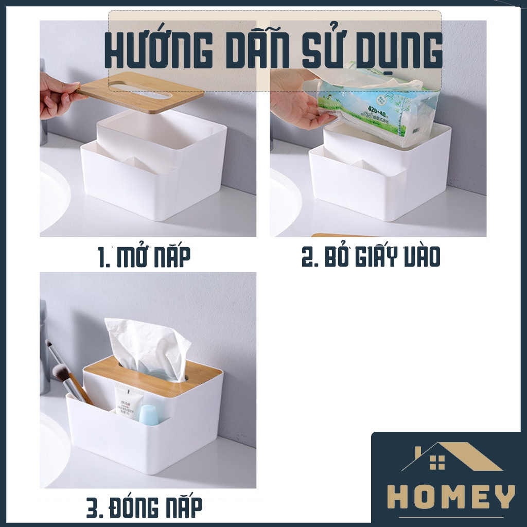 Hộp đựng giấy ăn, hộp đựng khăn giấy để bàn nắp gỗ thương hiệu HOMEY