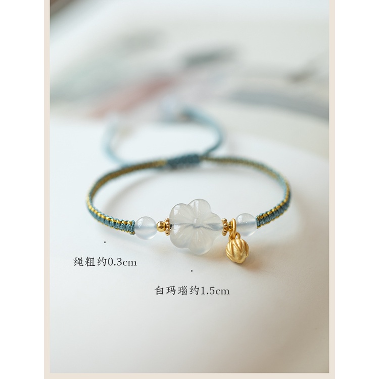 [Hàng Mới] Vòng Tay Dây Bện Đính Đá Mã Não Trắng Phong Cách Retro