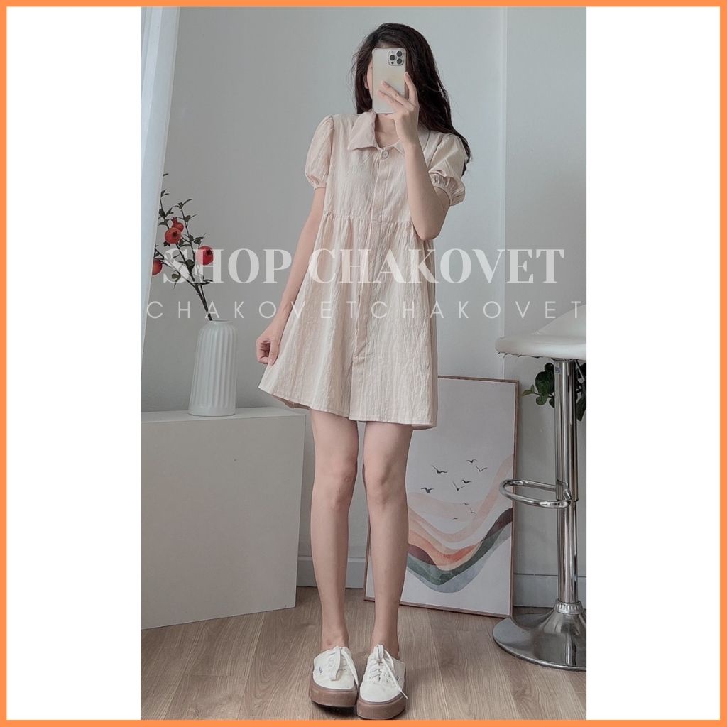 Đầm nữ tiểu thư bánh bèo V8327 Váy sơ mi dáng babydoll tay bồng style Hàn Quốc thích hợp mặc đi làm, đi chơi cực hot