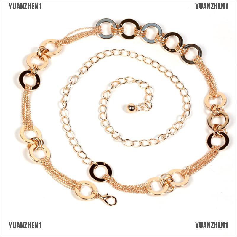 [YUANZHEN1] Thắt Lưng Dây Xích Bằng Kim Loại Đính Pha Lê Vàng Cho Nữ