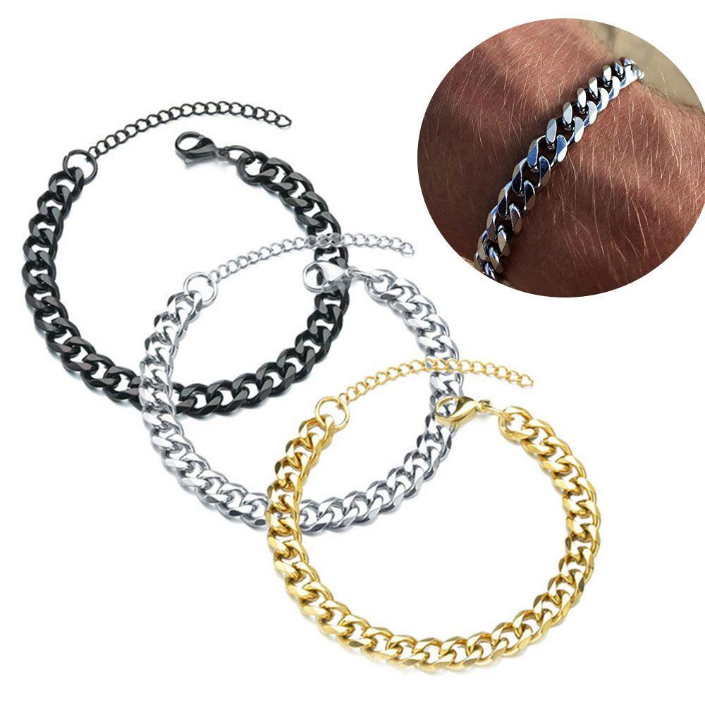 Vòng Tay Dây Xích Bản Rộng 3 / 5 / 7mm Bằng Thép Không Gỉ Thời Trang Cho Nam