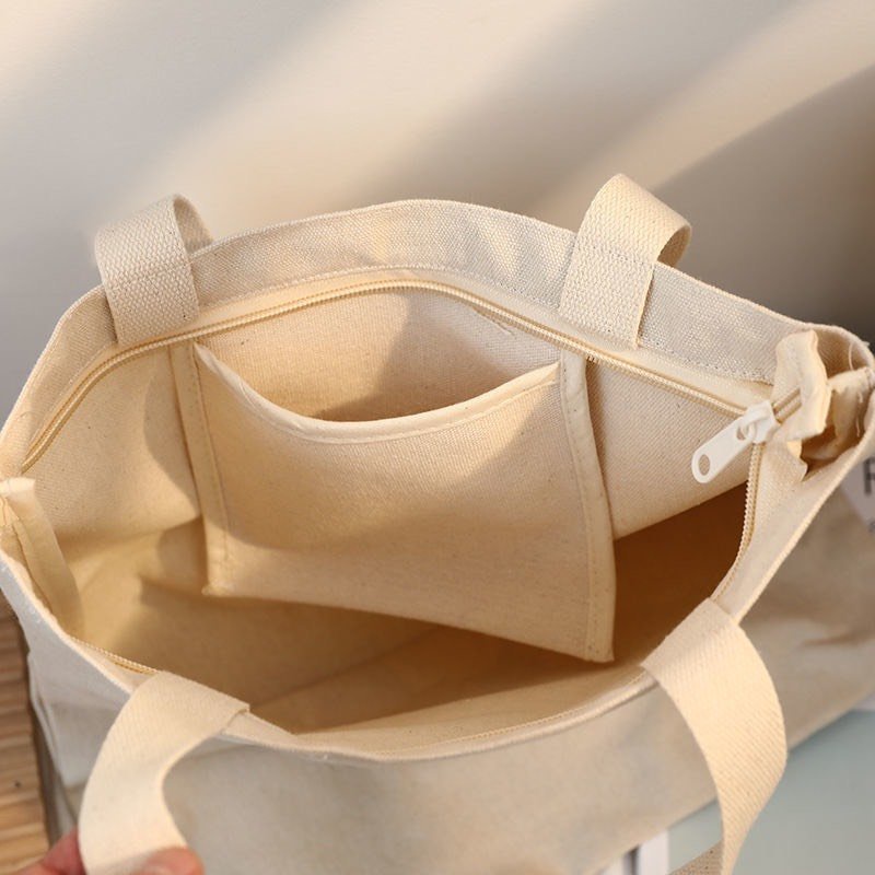 Túi tote Hazin vải canvas ulzzang unisex in chữ Ugh có khoá miệng ngăn phụ nhỏ HZ58
