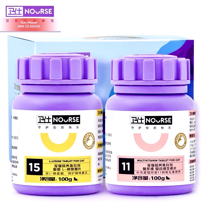 Combo Vitamin Nourse 11 + Lysine 15 tăng đề kháng, phòng tránh hô hấp cho mèo