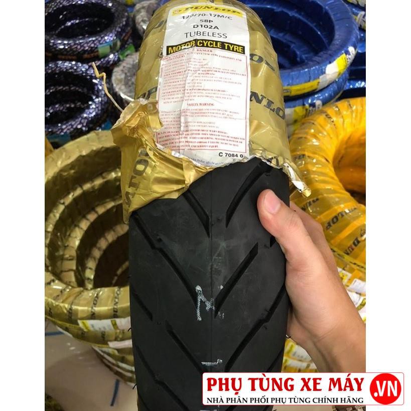 Vỏ xe Dunlop 120/70-17 D102A không ruột dành cho bánh sau Winner 150, Exciter 150 hoặc FZ150i