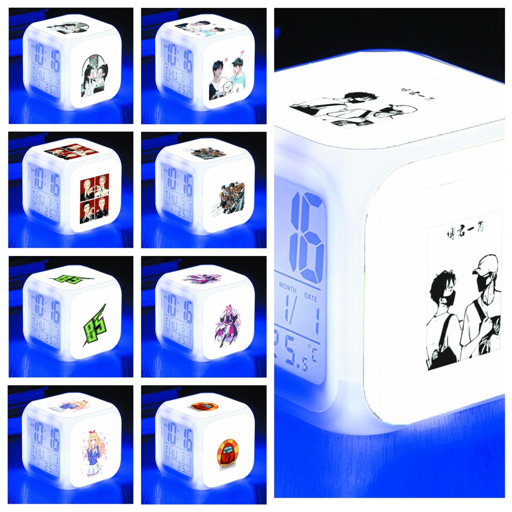 Đồng hồ báo thức để bàn in hình 19 DAYS 85 VƯƠNG NHẤT BÁC AIKATSU AMONG US ARKNIGHT ATTACK ON TITAN DORAEMON anime chibi