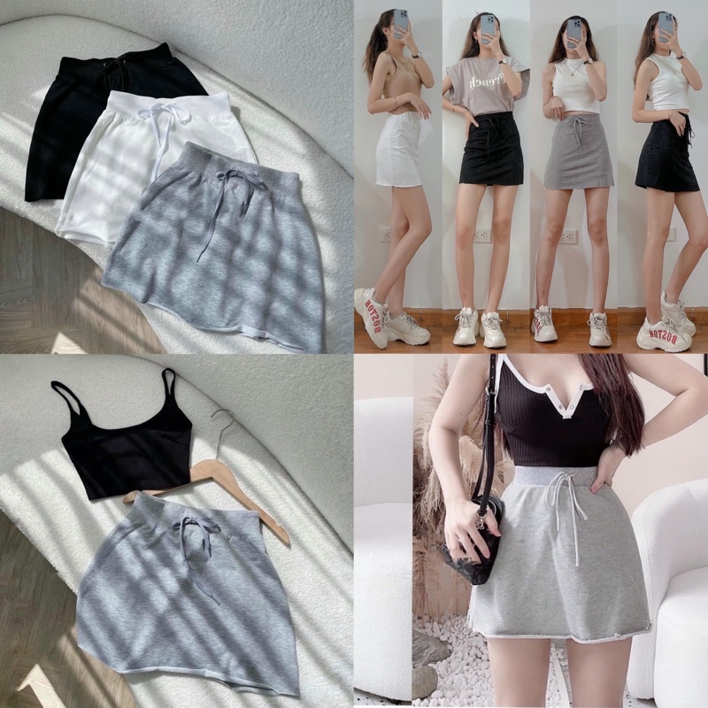 [Ảnh thật/Video]Chân váy Da Cá phong cách thể thao Hàn quốc tôn dáng Chân váy hai lớp hàn quốc