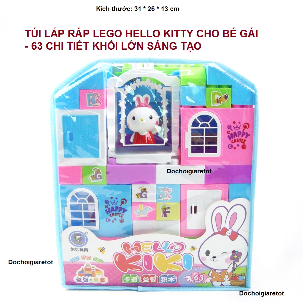 Đồ chơi túi lắp ráp lego khối lớn hello kitty cho bé gái 76 chi tiết - món quà màu hồng siêu yêu