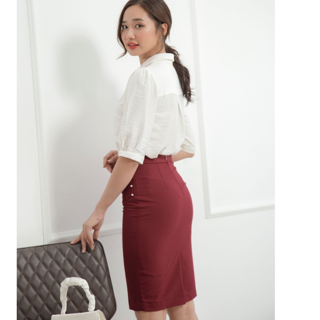[Mã FASHIONMALLT4 giảm 15% đơn 150k] Chân váy công sở ADELA MODA xếp ly kết ngọc bên hông cực kỳ duyên dáng A10104 | BigBuy360 - bigbuy360.vn