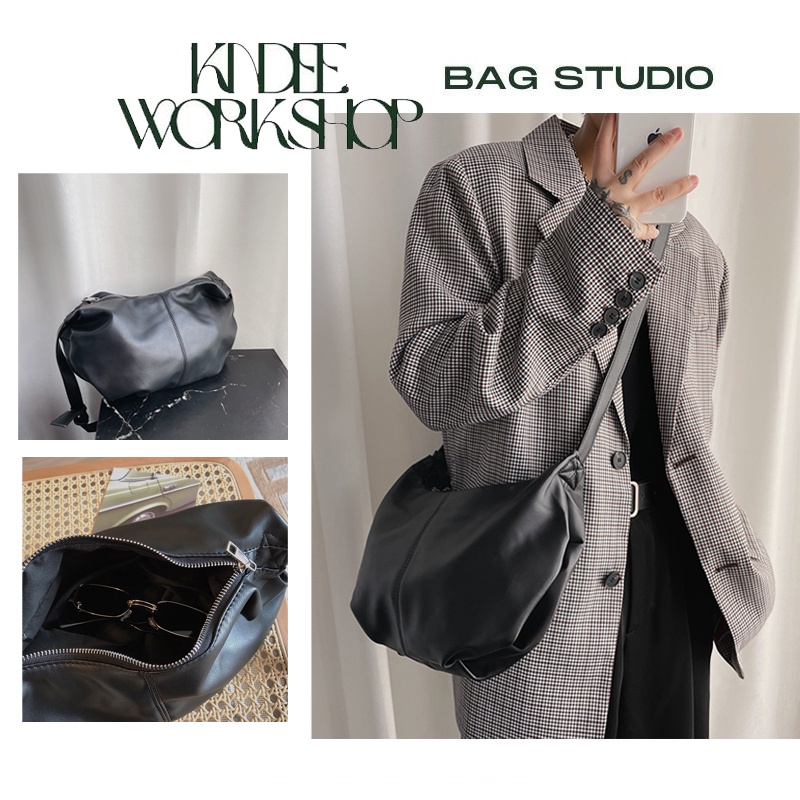 Túi đeo chéo nam nữ unisex hình bầu họa tiết trơn, da xịn mềm thời trang phong cách Hàn Quốc