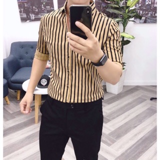 ÁO SƠ MI LỤA NAM KẺ SỌC DỌC THANH LỊCH SOÁI CA HÀNG CHUẨN FORM