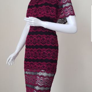 ZERASY - Đầm dự tiệc sang trọng sọc hồng dâu