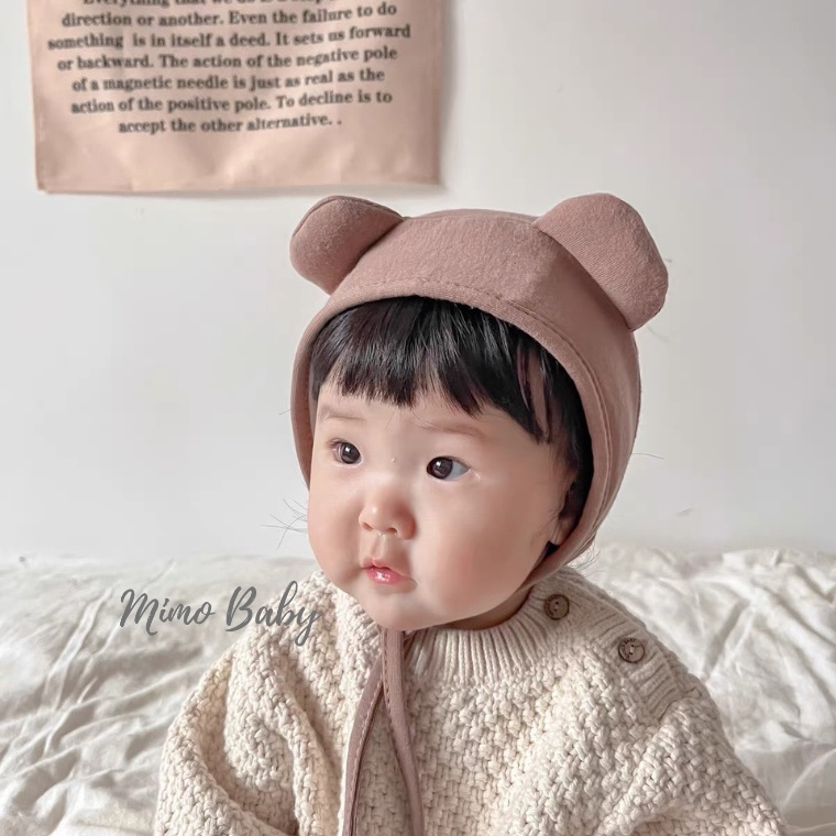 Mũ nón cotton buộc dây gắn tai gấu phồng dễ thương cho bé MD207 Mimo Baby