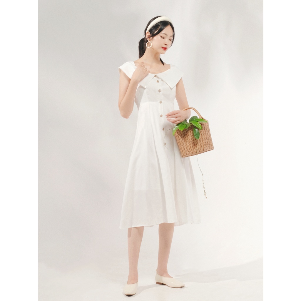 THE19CLUB - Váy linen cổ thuyền trễ vai- Agatha Dress