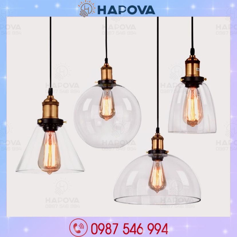 Đèn thả trần thủy tinh trong suốt HAPOVA ALVA 0605 + Tặng kèm bóng led AS Vàng