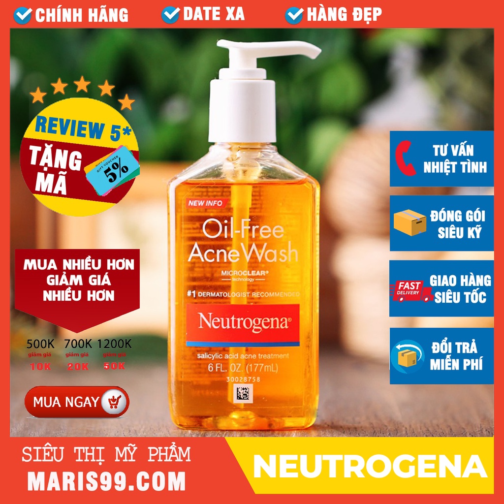 Sữa rửa mặt kiềm dầu, sữa rửa mặt cho da dầu mụn Neutrogena Oil Free Acne Wash