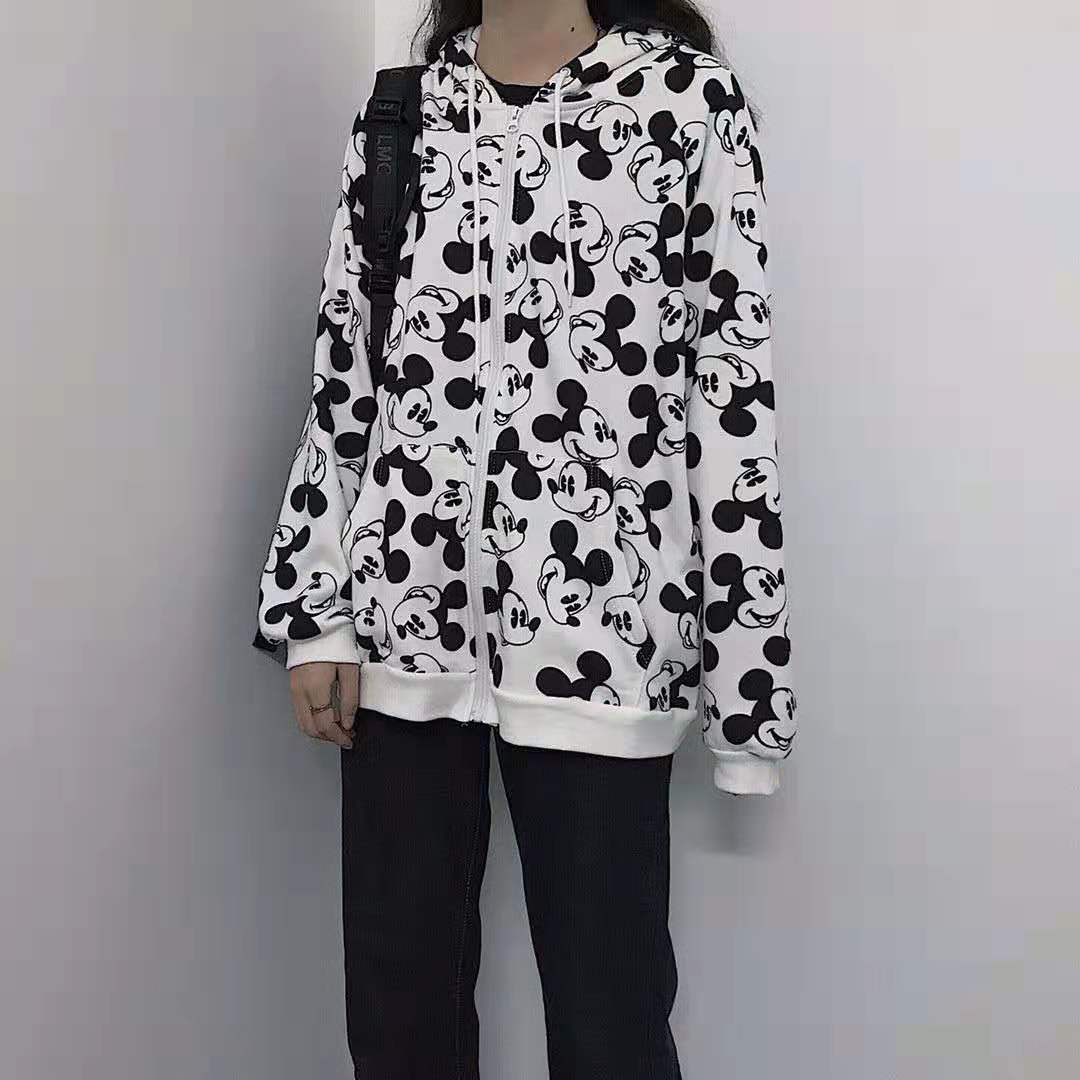 Áo hoodie dài tay in hình chuột mickey có khóa kéo thiết kế đáng yêu cho nữ size s- 2xl