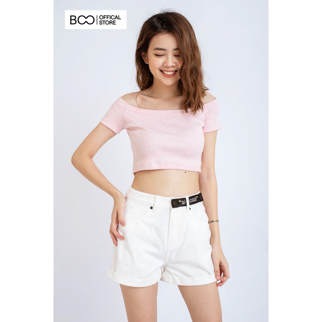 Áo Thun Croptop Nữ BOO Freesize Dáng Ôm Thun Gân Trơn Trễ Vai Năng Động Nhiều Màu