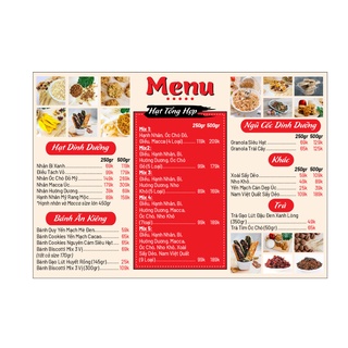 IN 4 tấm MENU format 5mm