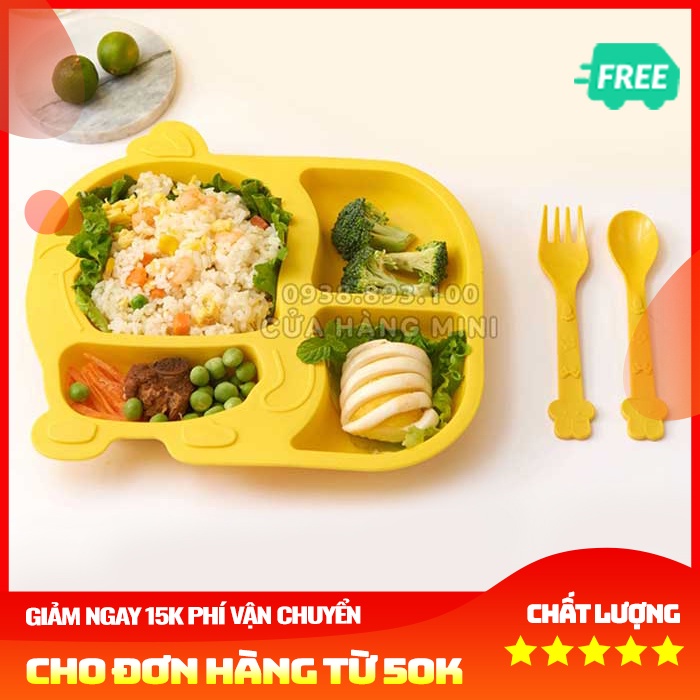 Khay Ăn Dặm Kèm Muỗng Nĩa Chất Liệu Lúa Mạch Hình Chú Vịt Cực Dễ Thương Cho Bé