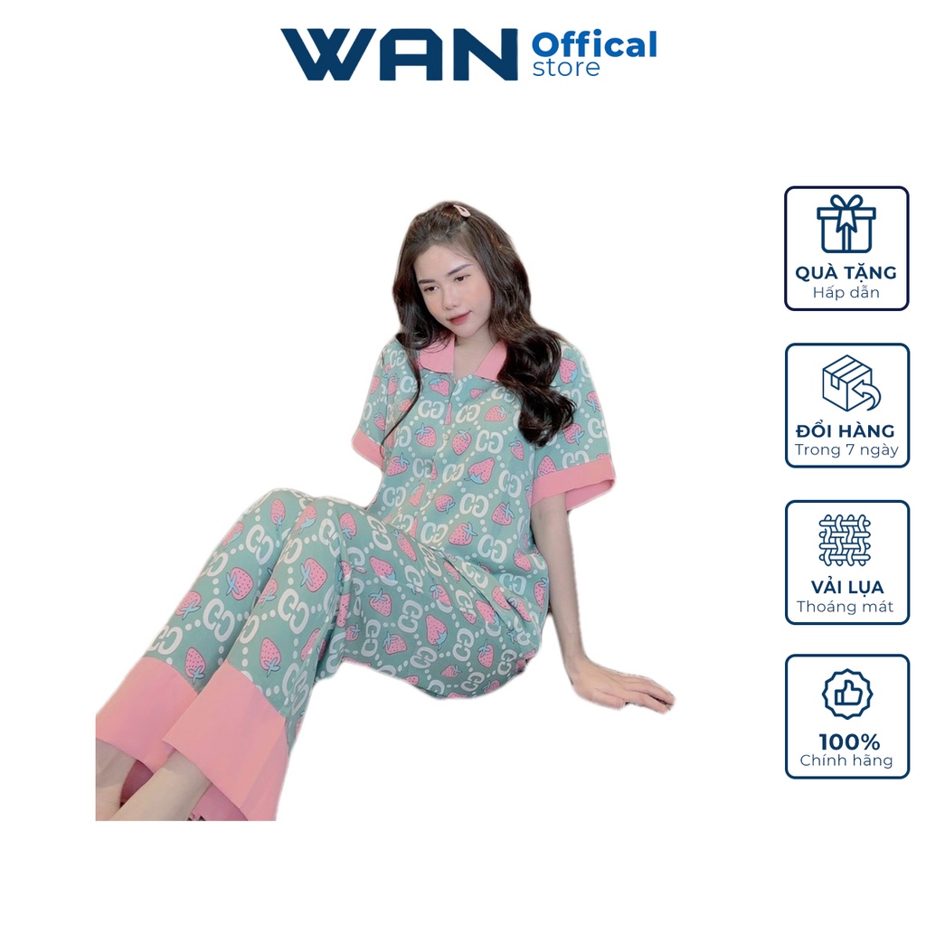 Đồ bộ Pijama nữ mặc nhà WAN tay ngắn quần dài chất liệu lụa Mango cao cấp WF02
