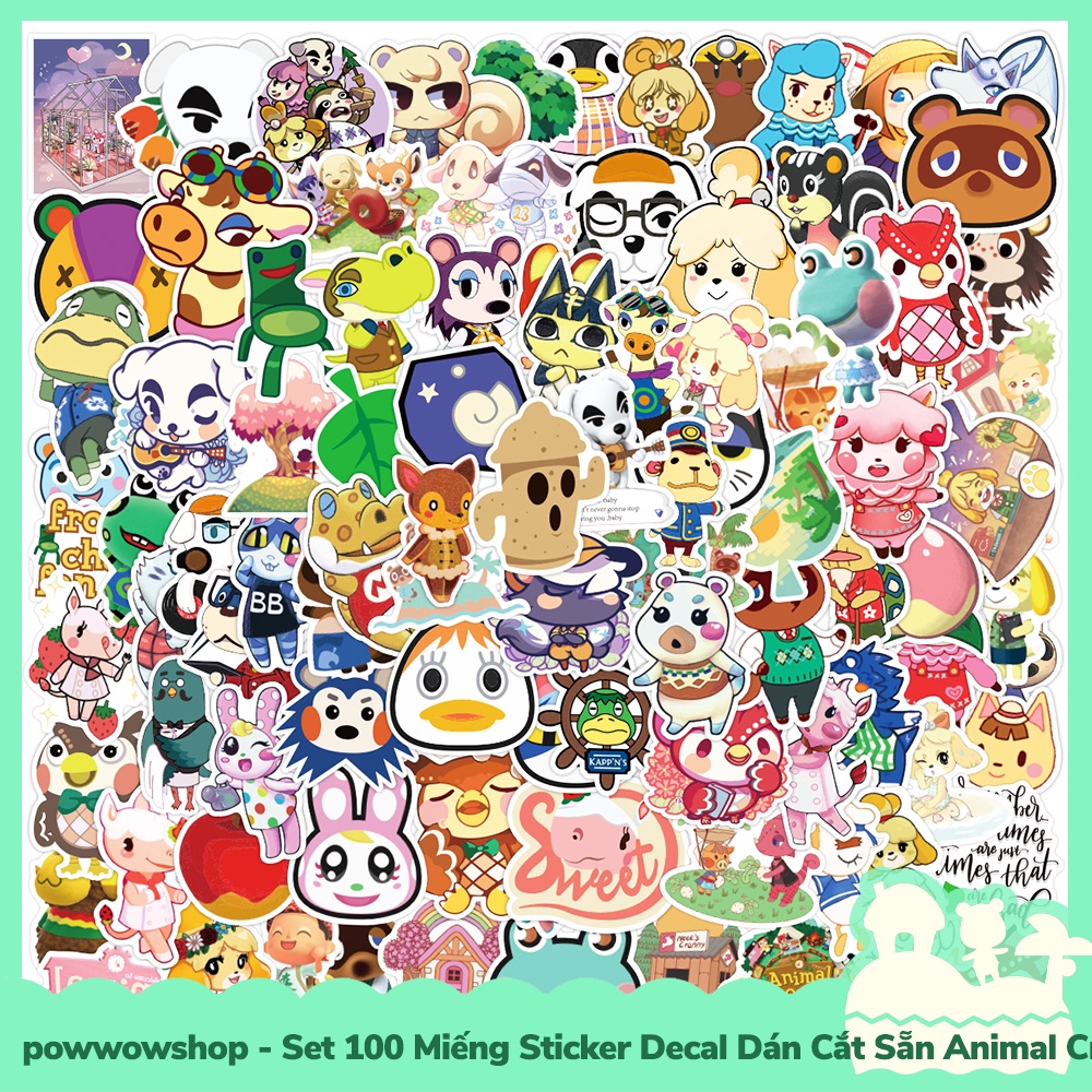 [Sẵn VN - Hỏa Tốc] Set 100 Miếng Sticker Decal Cắt Sẵn DIY Dán Trang Trí Vật Dụng Mẫu Game Animal Crossing New Horizons