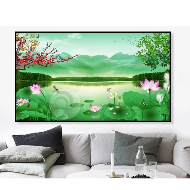 Tranh CANVAS , tranh SƠN DẦU mẫu hoa sen đẹp kích thước 80*120cm.