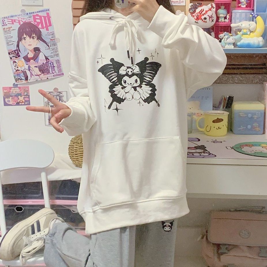 > Áo Nỉ Nhật Bản > Áo Khoác Dày Dặn Phong Cách Học Sinh Nhật Bản In Hình Kuromi Màu Tối Thời Trang Thu Đông