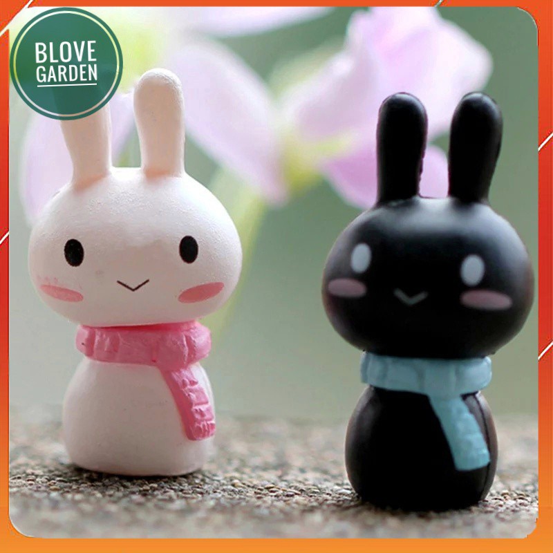 Tiểu cảnh - Đôi thỏ dễ thương làm tiểu cảnh trang trí chậu cây, terrarium sen đá xương rồng