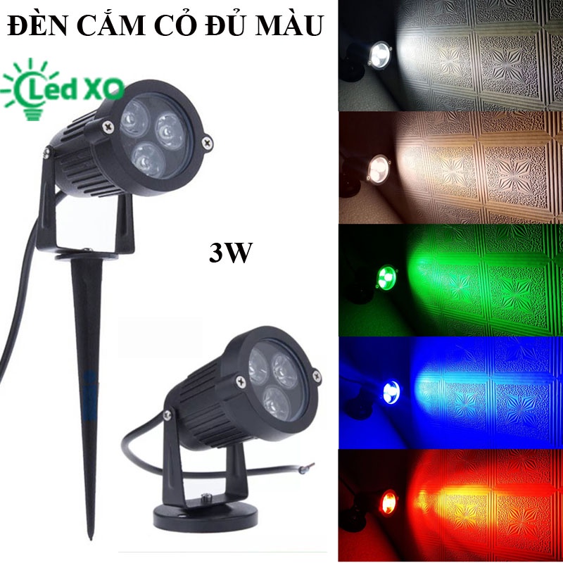 ĐÈN RỌI CỎ CHỐNG NƯỚC 3W. SÁNG TRẮNG/VÀNG/DƯƠNG/LÁ/ĐỎ