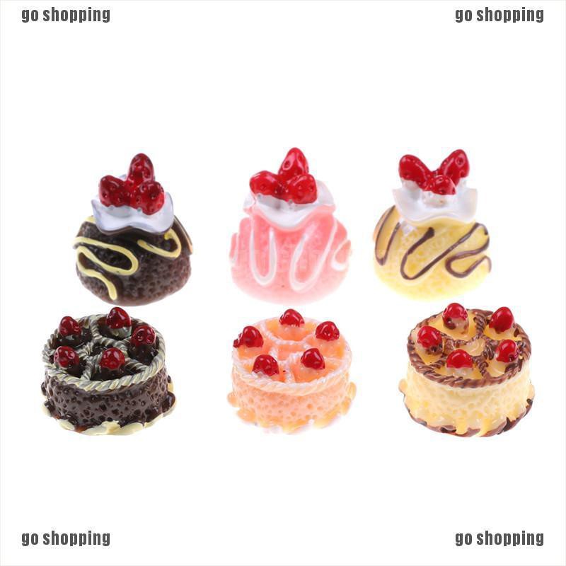 {go shopping}6pcs Dessert 3D Resin Cream Cakes Miniature food Dollhouse Accessories