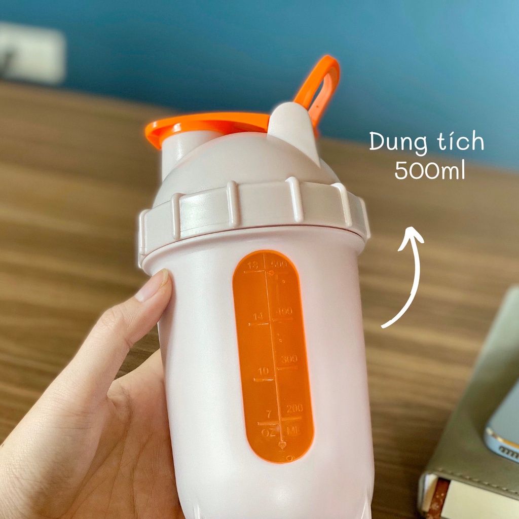 Bình đựng nước, bình lắc pha chế đồ uống, Shaker tập gym, thể thao, nhựa cao cấp chịu nhiệt , 500ml