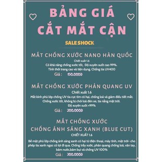 Mắt Kính Cận - Mắt Kính Chống Xước - Phản Quang UV - BLUECUT