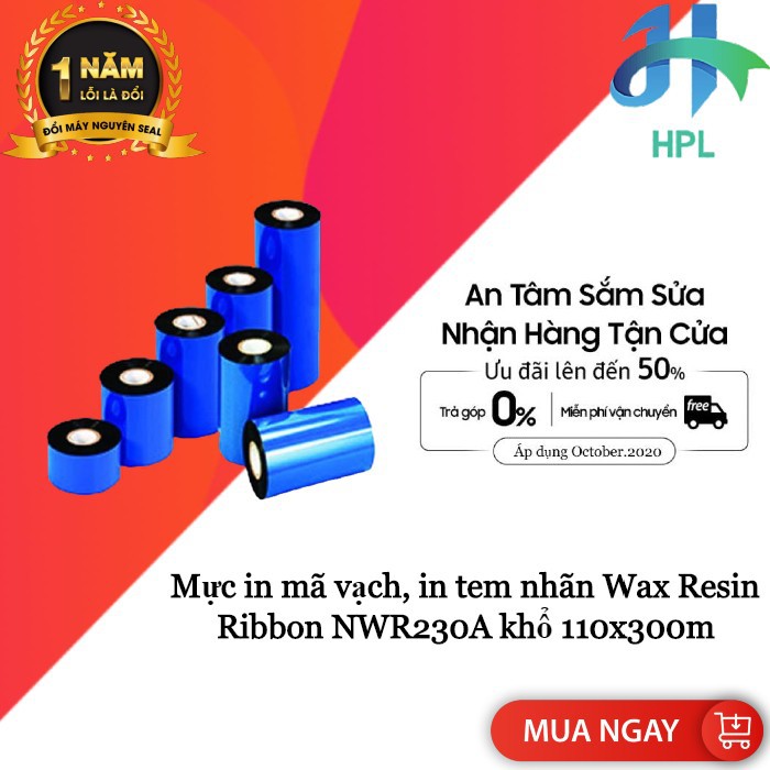 Mực in mã vạch, in tem nhãn Wax Resin Ribbon NWR230A khổ 110x300m