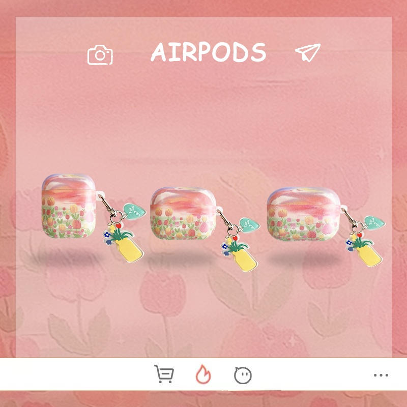 Vỏ bảo vệ hộp sạc tai nghe bluetooth không dây họa tiết hoa tulip thích hợp cho Apple Airpods 1/ 2/ 3 Pro