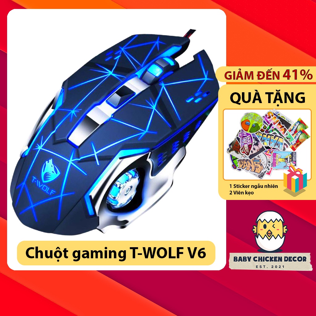 Chuột máy tính có dây, chuột gaming T-WOLF V6 chơi game cực nhạy có Led chuyển màu