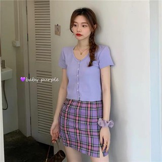 Áo croptop bấm cúc dọc tím - 5 cúc