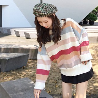 Áo Len Tay Dài Kẻ Sọc Nhiều Màu Sắc Cho Bé Gái