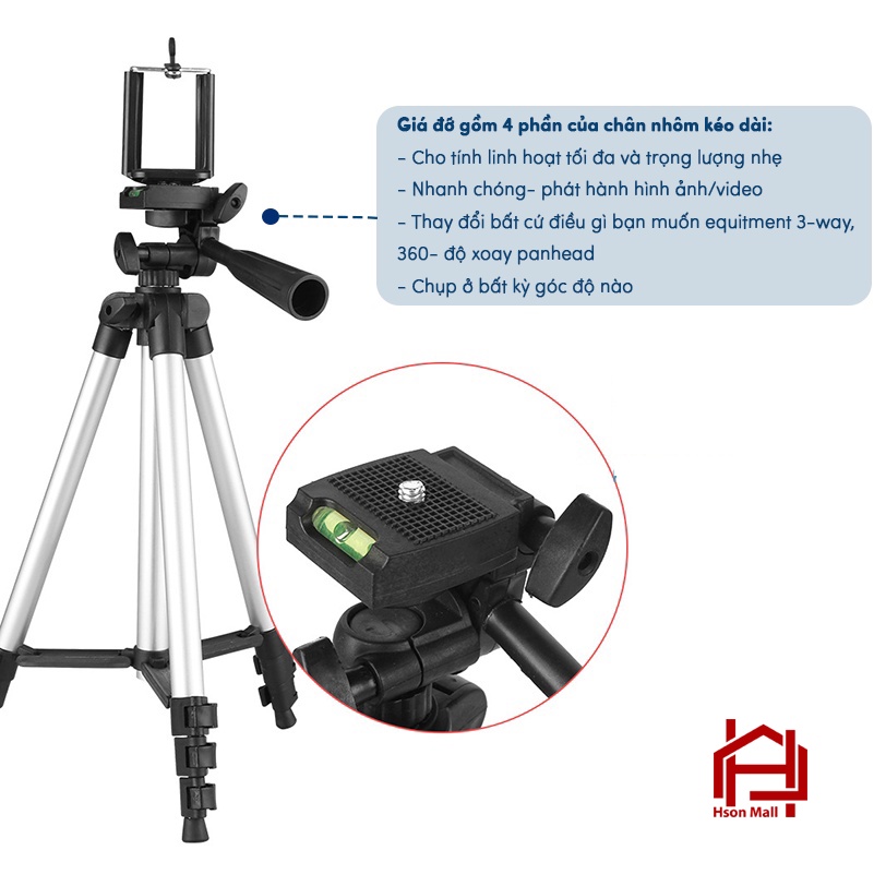 Gậy chụp ảnh 3 chân TRIPOD CAO CẤP, giá đỡ HSON quay phim, chụp ảnh, livestream tự sướng M3110 - M3120