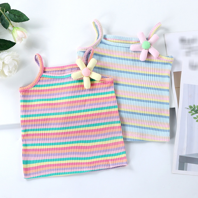 Áo Ba Lỗ Dễ Thương Phong Cách Hàn Quốc Thời Trang Mùa Hè Dành Cho Trẻ 0-5 Tuổi❤Áo Hai Dây Họa Tiết Sọc Cầu Vồng Dễ Thương Dành Cho Bé Gái