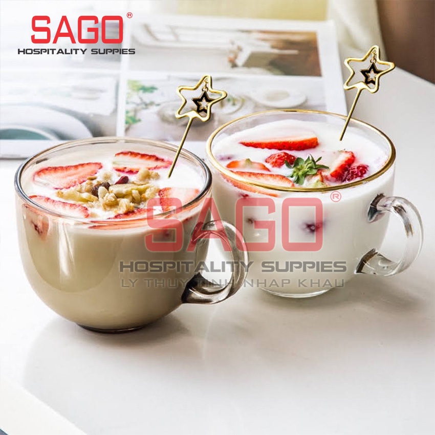 Ly Thủy Tinh Bầu Có Quai Uống Sữa , Ăn Ngũ Cốc 480ml | Tùy chọn Màu Sắc