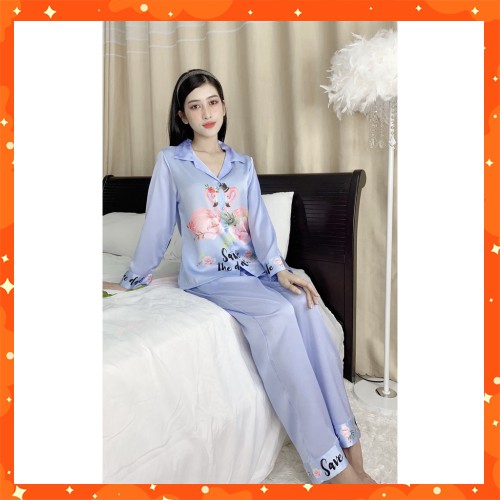 [QUYỄN RŨ KHI Ở NHÀ] Bộ Quần Áo Mặc Nhà Pijama Nữ Lụa Satin Dài Tay Họa Tiết Dễ Thương HK-PJ022