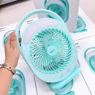 QUẠT TÍCH ĐIỆN CÓ ĐÈN LED 2 CHẾ ĐỘ KM-F0336 MÀU XANH TẶNG KÈM DÂY SẠC | BigBuy360 - bigbuy360.vn