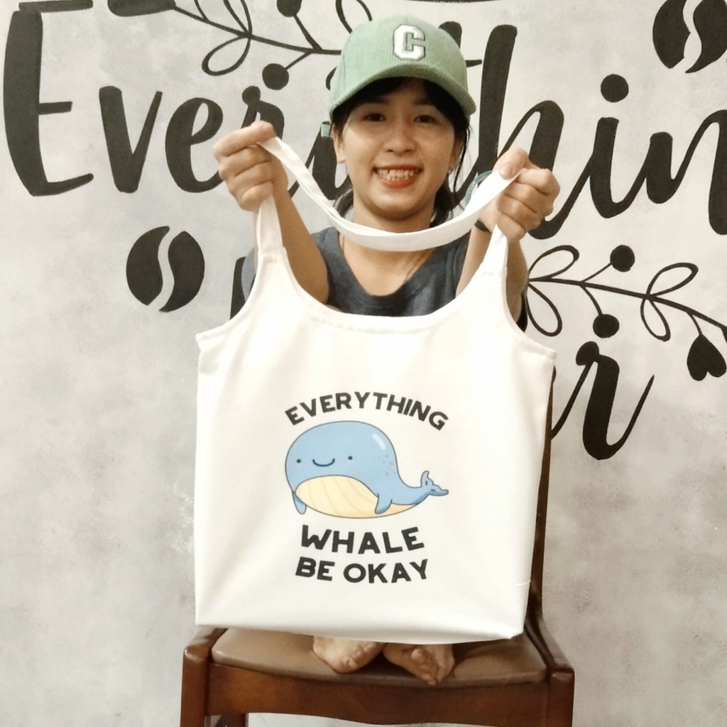 Túi tote, vải canvas 100% poli cao cấp, phong cách thời trang ulzzang, có khoá miệng xịn xò CÁ VOI CUTE mã K22