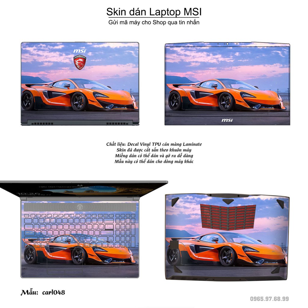 Skin dán Laptop MSI in hình xe hơi nhiều mẫu 2 (inbox mã máy cho Shop)