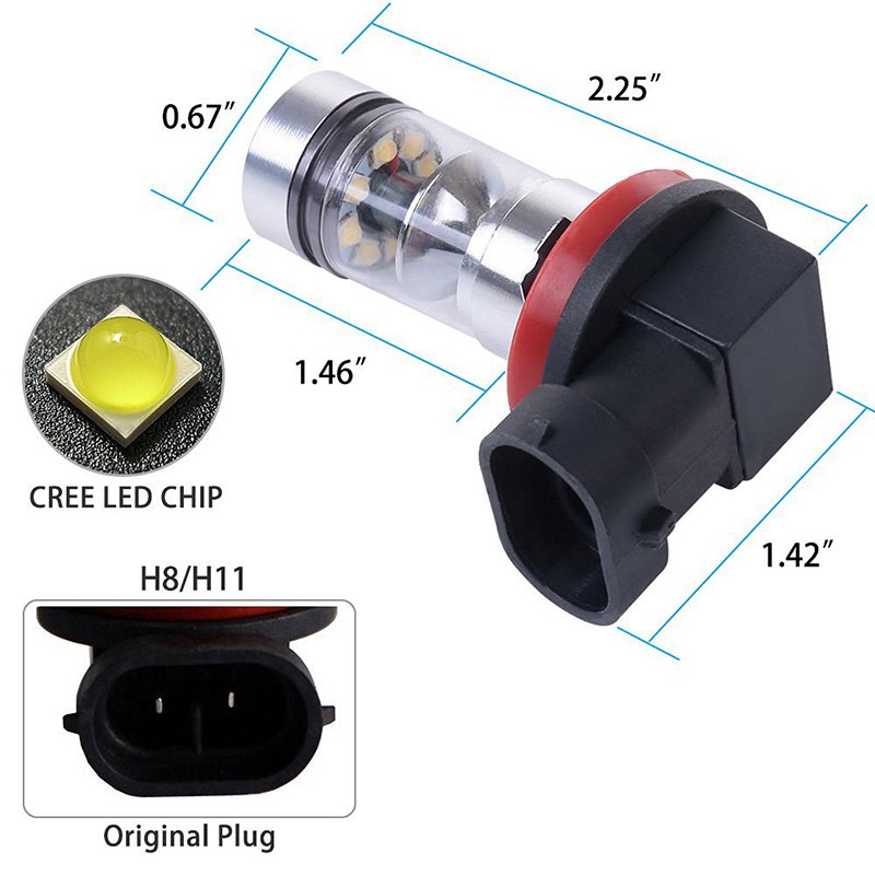 Bộ 2 bóng đèn phá sương 1000LM DRL H4 H7 H8 H11 9005 9006 dành cho xe hơi