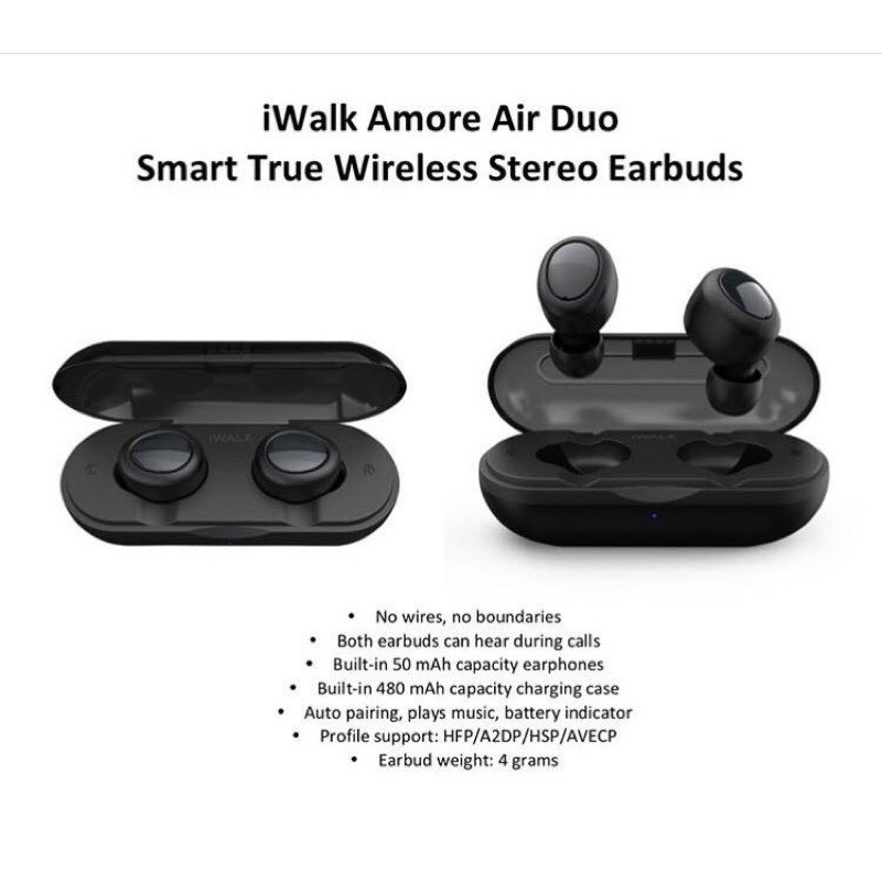 tai nghe bluetooth 2 tai mini kèm đốc sạc iWalk Amour Air Duo - Chính hãng 2021