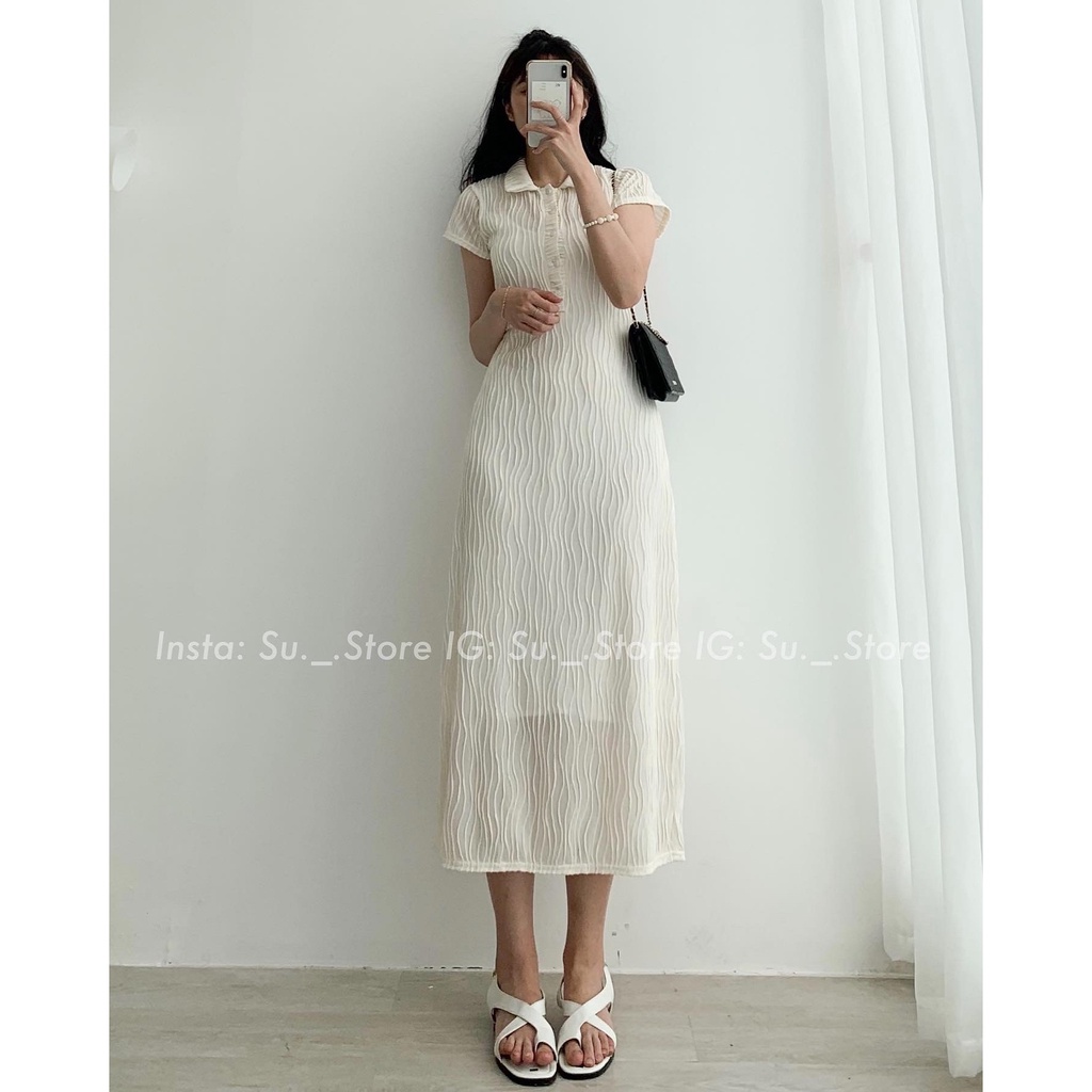 Set váy cổ polo cúc dọc đan dây lưng kèm váy dây cổ yếm S335 SUSTORE