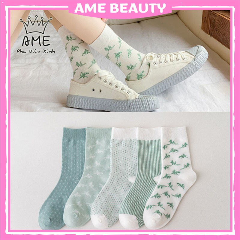 Tất nữ Hàn Quốc Ame Beauty , vớ cao cổ họa tiết đơn giản , nhẹ nhàng - ND4