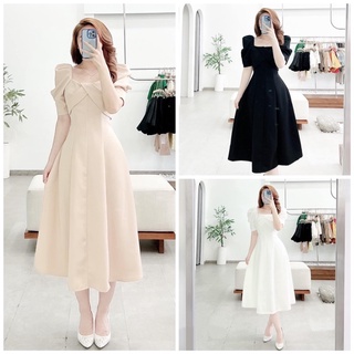Váy maxi tay phồng cổ xếp(Sẵn tại shop)